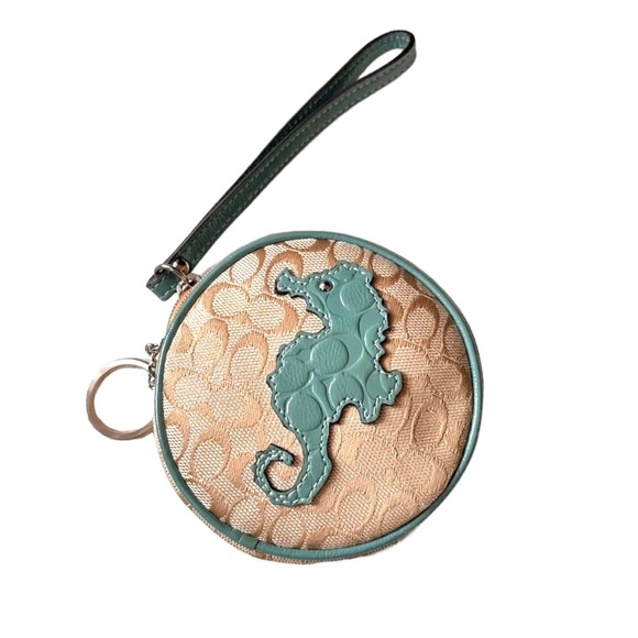 Coach Handbags - NEW Coach 60874 SEAHORSE Signature Zip Around Wristlet Wallet Clutch Keychain 4"